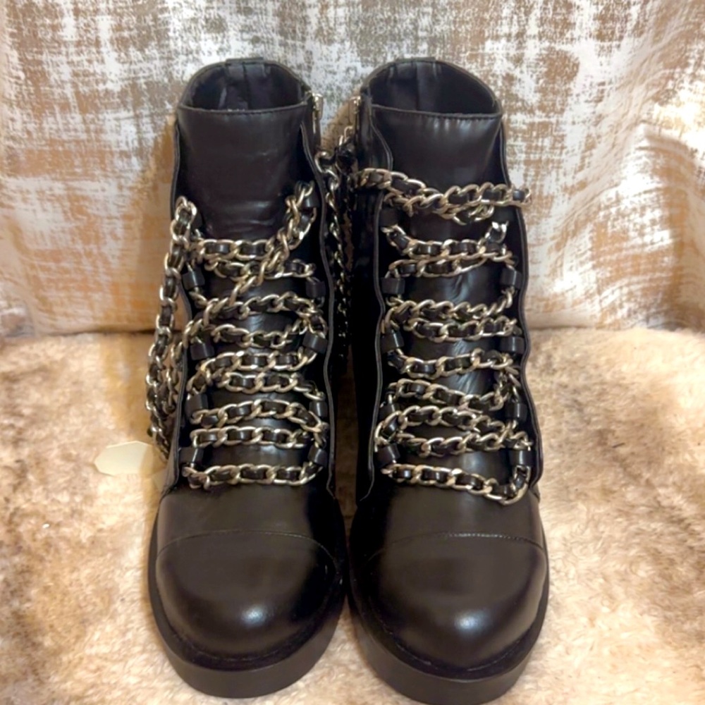 Zara leather chain lace up booties